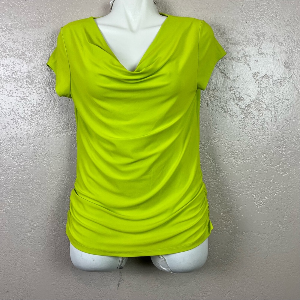 5 for $30 cato‎ Women Short Sleeve Cowl Neck blouse size M bright green